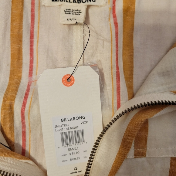 Billabong stripes retro y2k  Jumpsuit patch front pocket - Picture 12 of 14